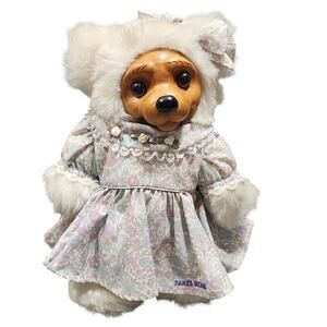 1992 Signed Robert Raikes Bear Alison Picnic Bear Carved Wooden Face & Feet